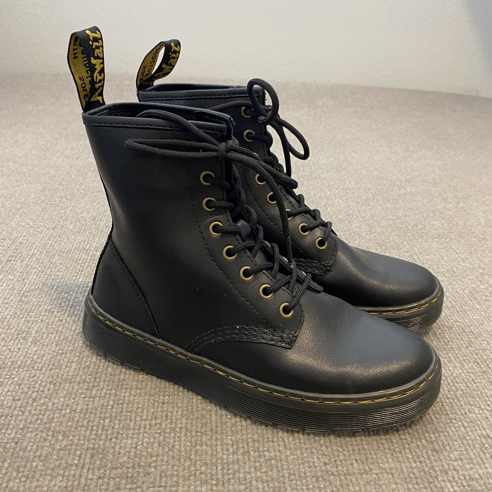 Dr. Martens Zavala Combat Boots Womens 8 Mens 7 Black Leather Ankle Punk Grunge